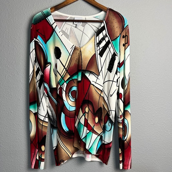 NVD Tops - NVD Abstract Art to Wear Musical Notes Print Modernist Abstract Top Colorful XXL